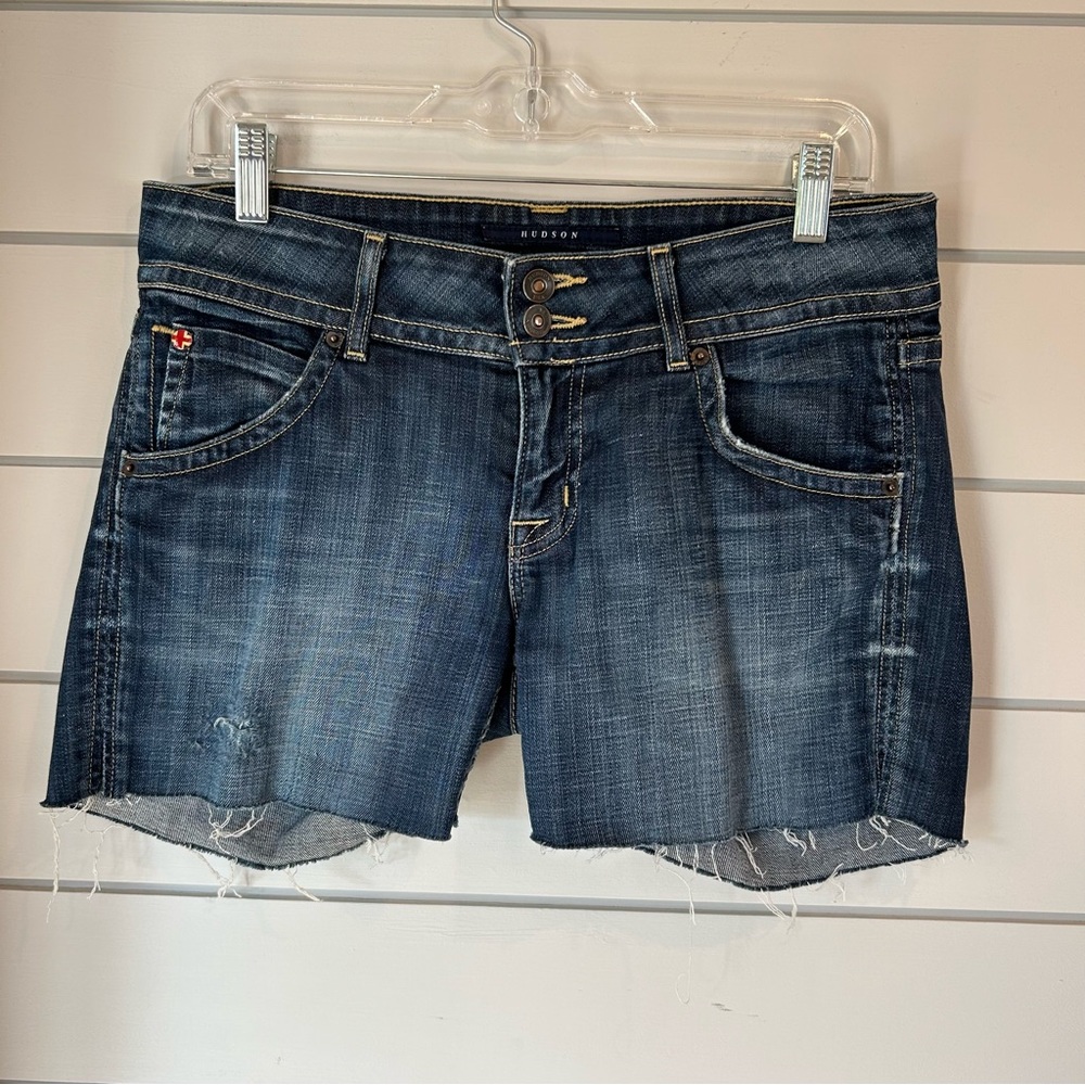Hudson Jeans Dark Blue Distressed Denim Cutoff Shorts